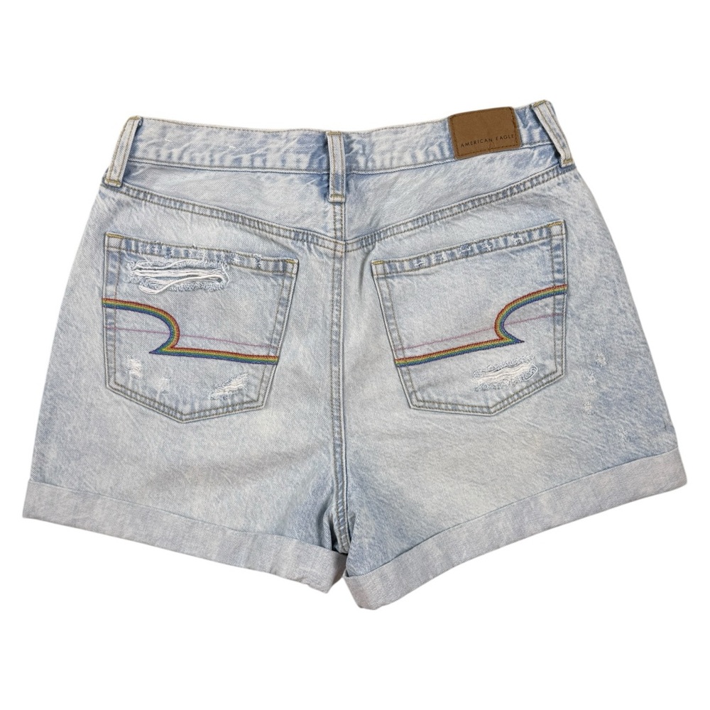 American Eagle Rainbow Pocket Mom Shorts High Rise Distressed Light Wash Sz 4 🌈